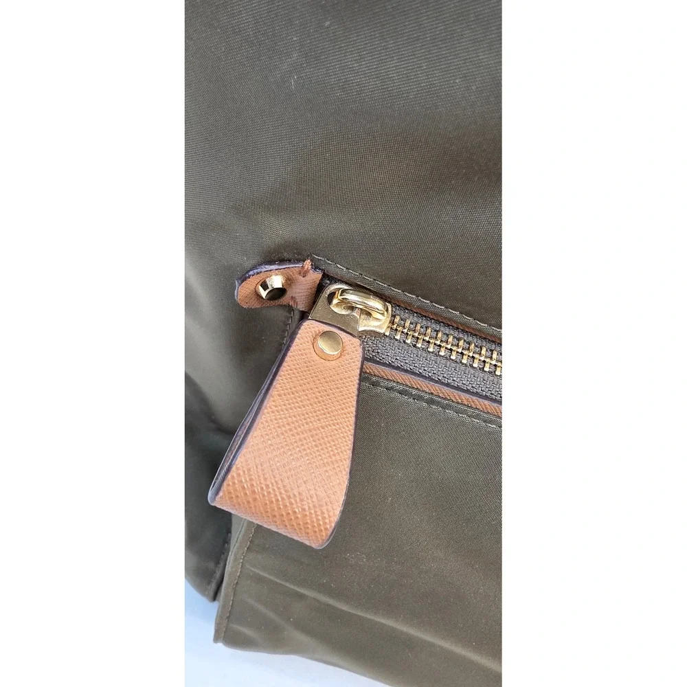 Michael Kors Olive Green Nylon Backpack with Tan Leather Trim and Gold Hardware - Picture 8 of 16